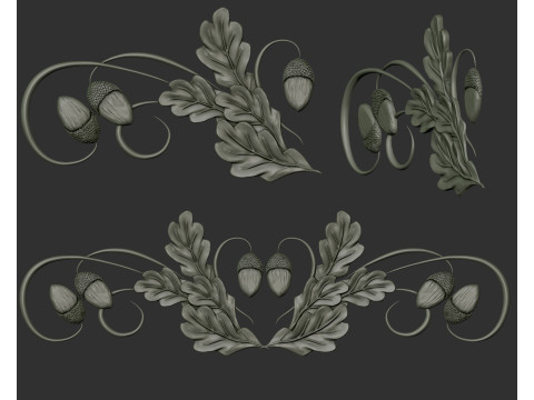 Oak leaves decor ornament bas-relief Model Cetak 3D