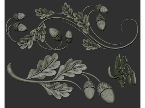 Oak leaves decor ornament bas-relief Model Cetak 3D