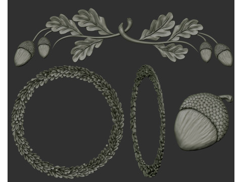 Oak leaves decor ornament bas-relief Model Cetak 3D