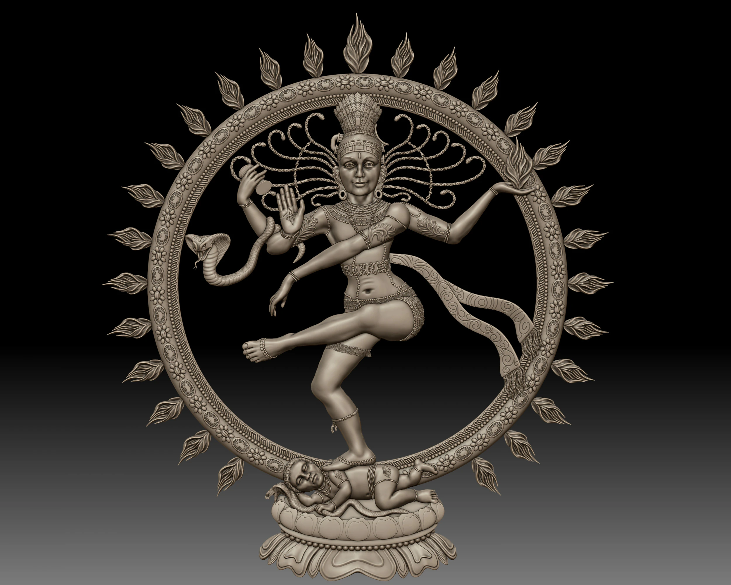 Nataraja Shiva dancing bas-relief 3D Print Model .c4d .max .obj .3ds .fbx .stl .blend 