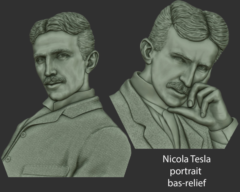 Nikola Tesla portrait - bas-relief Modelo de impresión 3D .c4d .max .obj .3ds .fbx .stl .blend 