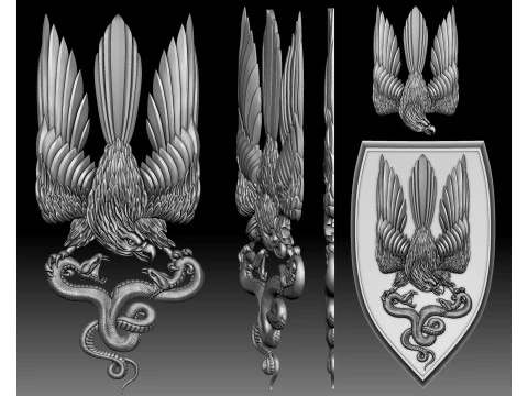 Falcon and snake - bas-relief for CNC router or 3D printer 3D Print Model