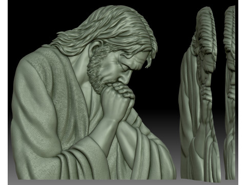 Jesus praying low bas-relief for CNC router or 3D printer 3Dプリントモデル