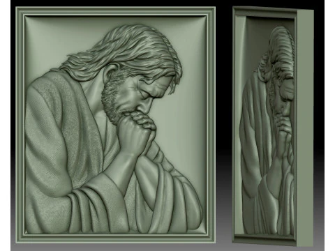 Jesus praying low bas-relief for CNC router or 3D printer 3D Print Model