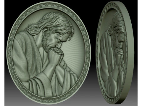 Jesus praying low bas-relief for CNC router or 3D printer 3D Print Model