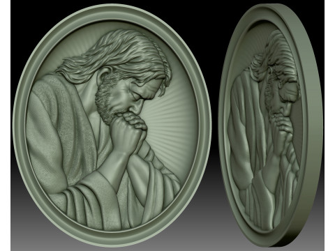 Jesus praying low bas-relief for CNC router or 3D printer 3Dプリントモデル