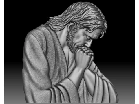 Jesus praying low bas-relief for CNC router or 3D printer 3D Print Model