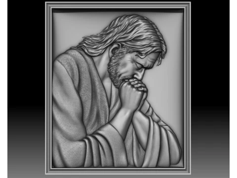 Jesus praying low bas-relief for CNC router or 3D printer 3D Print Model
