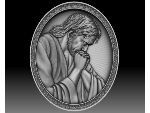Jesus praying low bas-relief for CNC router or 3D printer 3Dプリントモデル