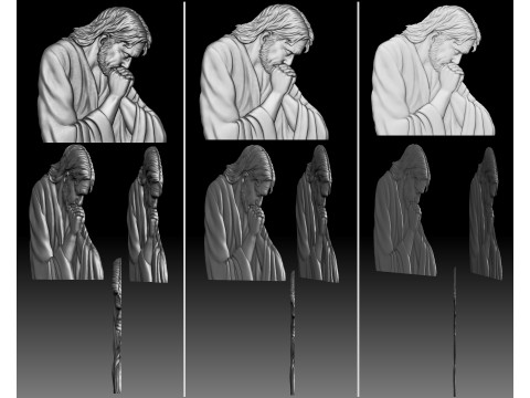 Jesus praying low bas-relief for CNC router or 3D printer 3Dプリントモデル