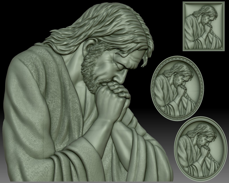 Jesus praying low bas-relief for CNC router or 3D printer 3Dプリントモデル .c4d .max .obj .3ds .fbx .stl .blend 