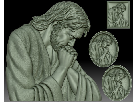 Jesus praying low bas-relief for CNC router or 3D printer 3D Принт Модель