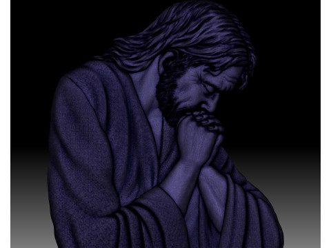 Jesus praying low bas-relief for CNC router or 3D printer 3Dプリントモデル