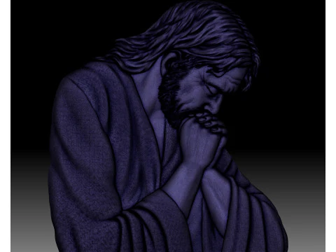 Jesus praying low bas-relief for CNC router or 3D printer 3D Print Model