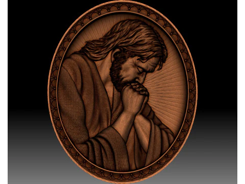 Jesus praying low bas-relief for CNC router or 3D printer 3D Print Model