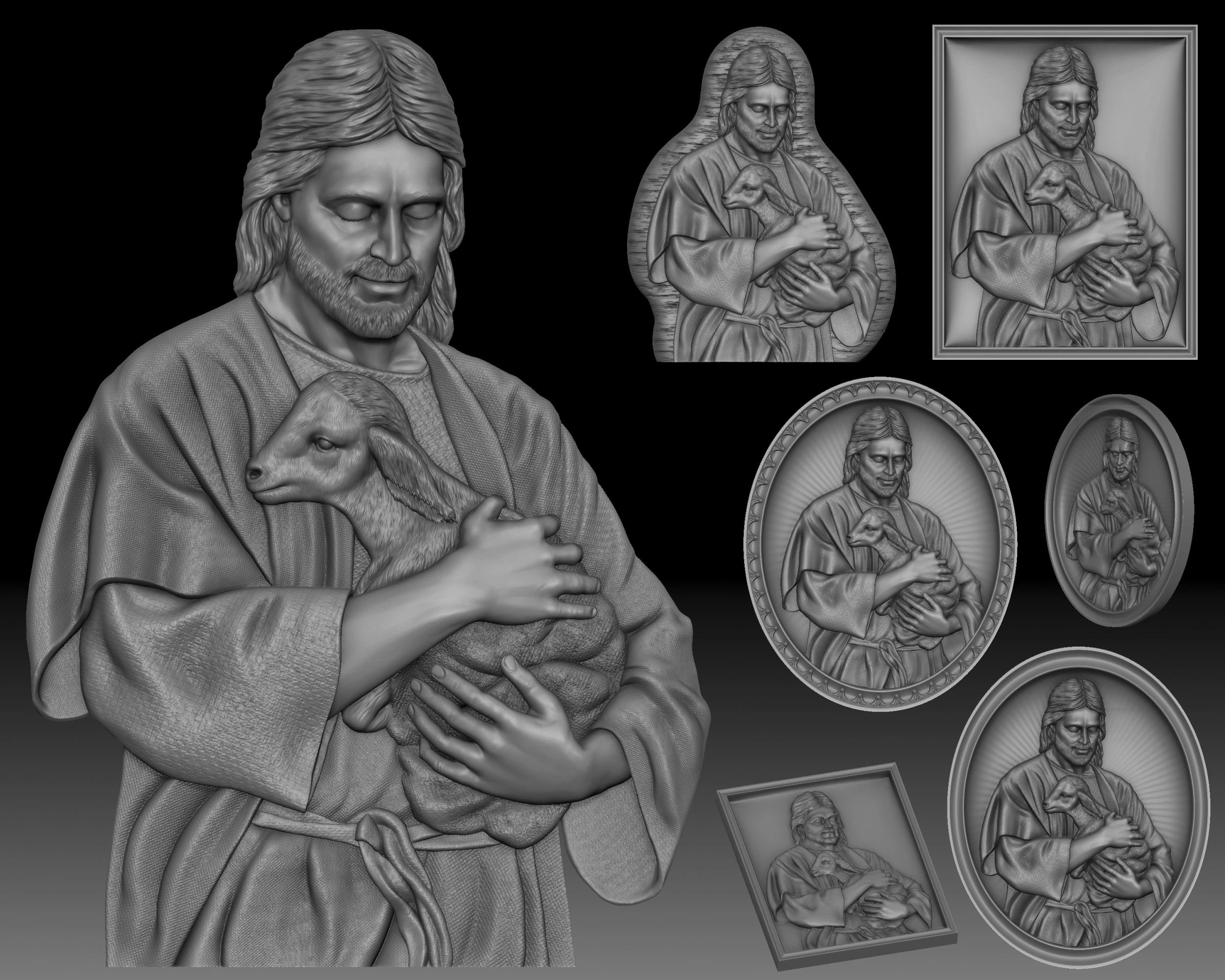 Jesus with the lamb bas-relief for CNC router or 3D printer 3D Print Model .c4d .max .obj .3ds .fbx .stl .blend