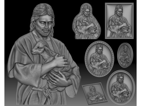 Jesus with the lamb bas-relief for CNC router or 3D printer 3Dプリントモデル