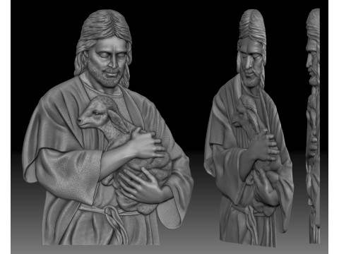 Jesus with the lamb bas-relief for CNC router or 3D printer Modelo de impresión 3D