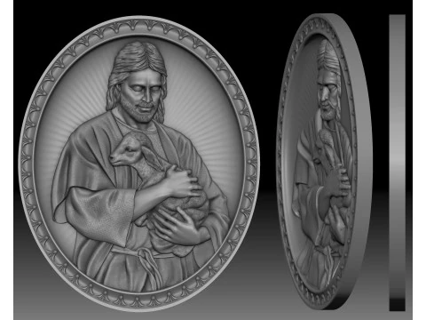 Jesus with the lamb bas-relief for CNC router or 3D printer 3D Print Model