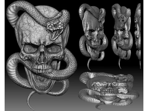 Skull Snake Knife bas-relief 3D Print Model