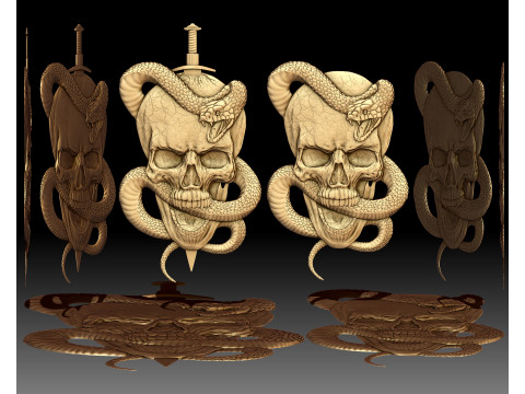 Skull Snake Knife bas-relief 3Dプリントモデル