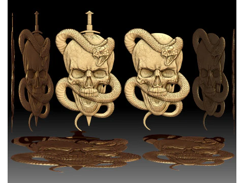 Skull Snake Knife bas-relief 3D Print Model