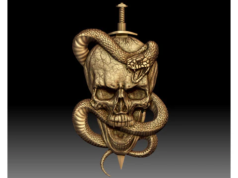 Skull Snake Knife bas-relief 3D Print Model