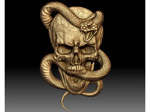 Skull Snake Knife bas-relief 3D Print Model