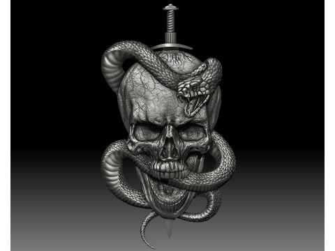Skull Snake Knife bas-relief 3Dプリントモデル