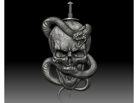 Skull Snake Knife bas-relief 3D Print Model