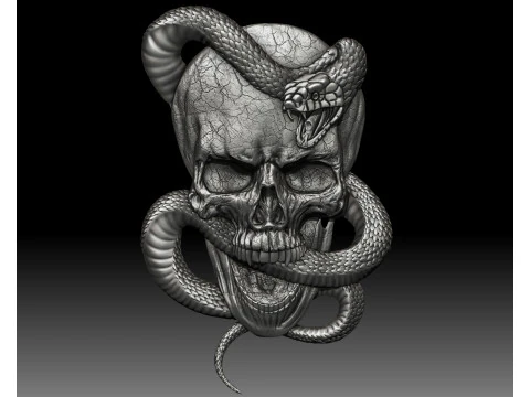 Skull Snake Knife bas-relief 3D Print Model