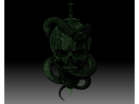 Skull Snake Knife bas-relief 3Dプリントモデル