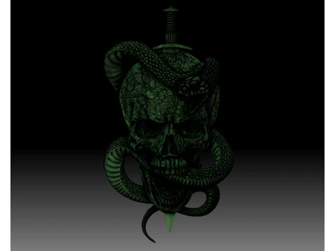 Skull Snake Knife bas-relief 3D Print Model