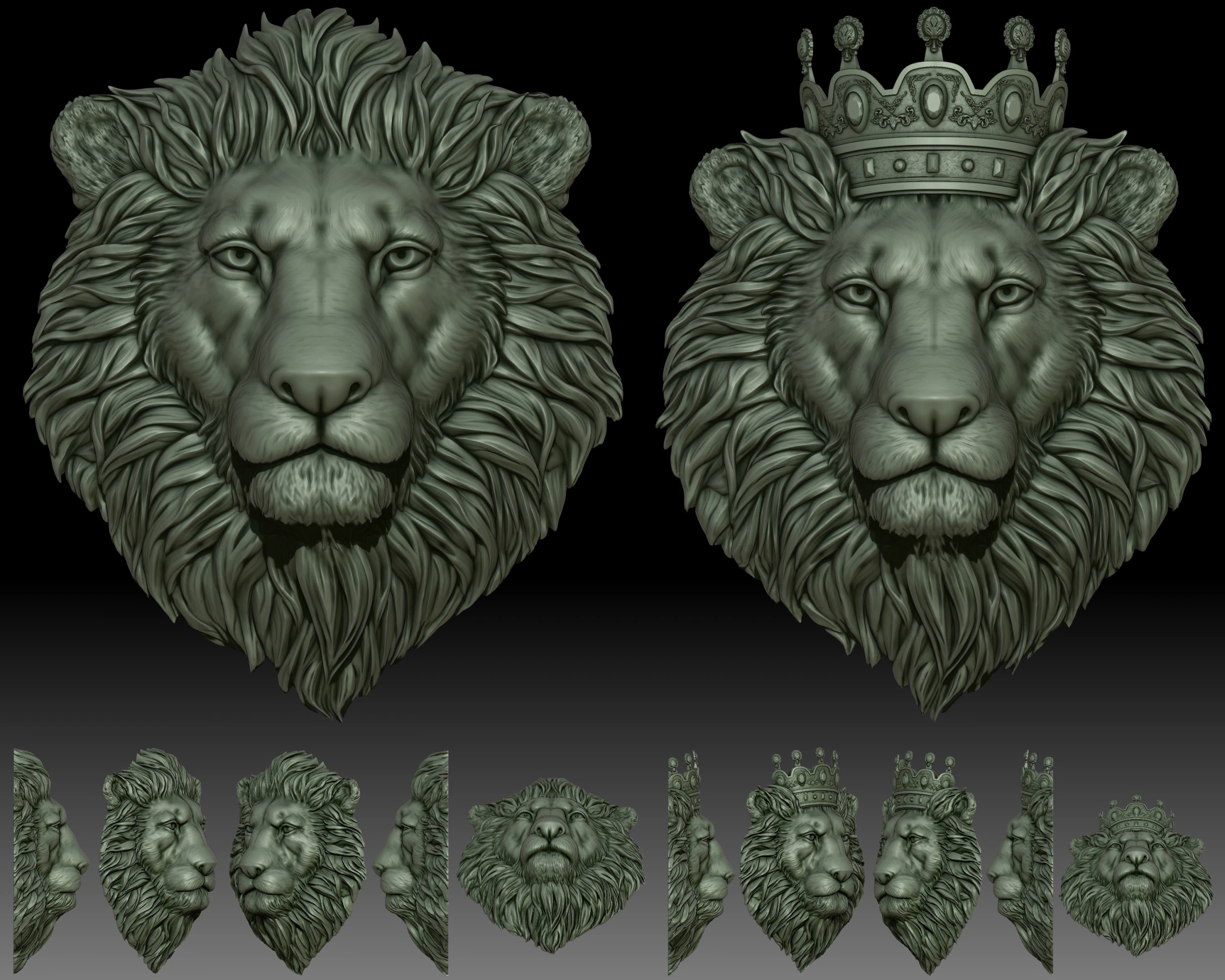 Lion head crowned 3D Print Model .c4d .max .obj .3ds .fbx .stl .blend 