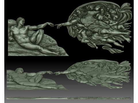 Creation of Adam by Michelangelo art bas-relief 3D Print Model