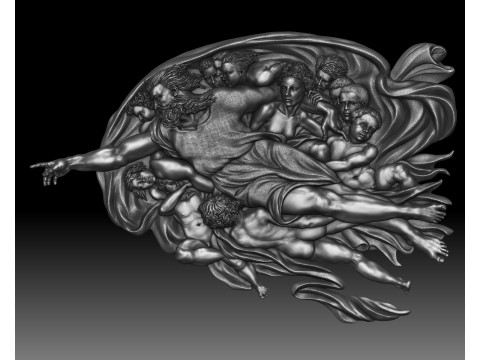 Creation of Adam by Michelangelo art bas-relief Modelo de impresión 3D