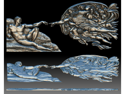 Creation of Adam by Michelangelo art bas-relief Modelo de impresión 3D