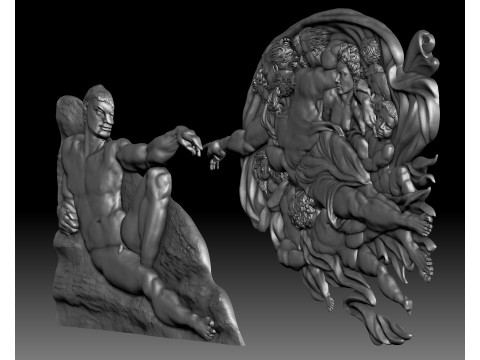 Creation of Adam by Michelangelo art bas-relief Modelo de impresión 3D