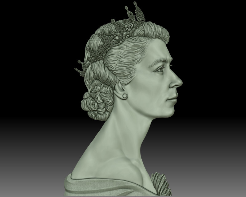 Young Queen Elizabeth II coin portrait 3D 프린트 모델 .c4d .max .obj .3ds .fbx .stl .blend 