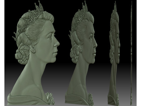 Young Queen Elizabeth II coin portrait 3D 프린트 모델