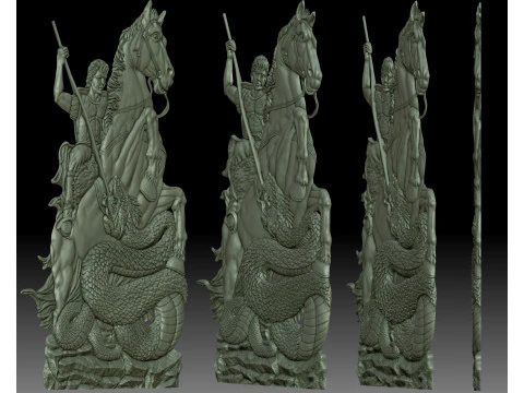 Saint George coin bas-relief STL CNC model 3D Print Model