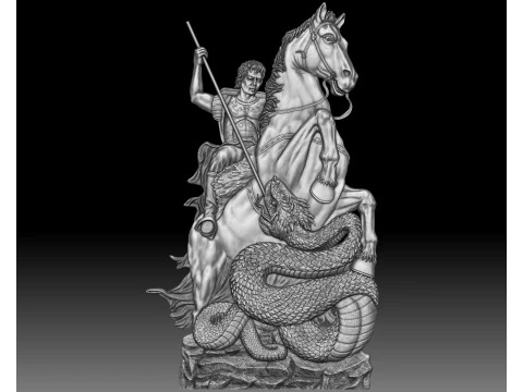 Saint George coin bas-relief STL CNC model 3D Print Model