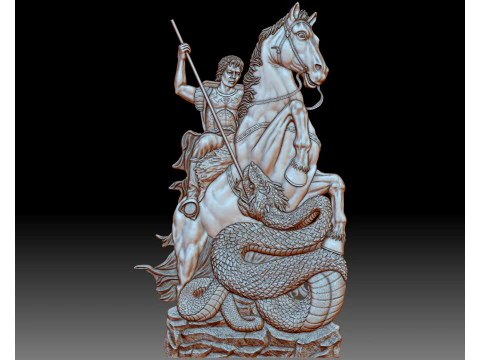 Saint George coin bas-relief STL CNC model 3D Print Model