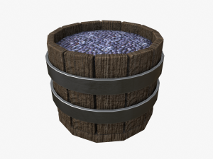wooden basket with blueberry 3D Model