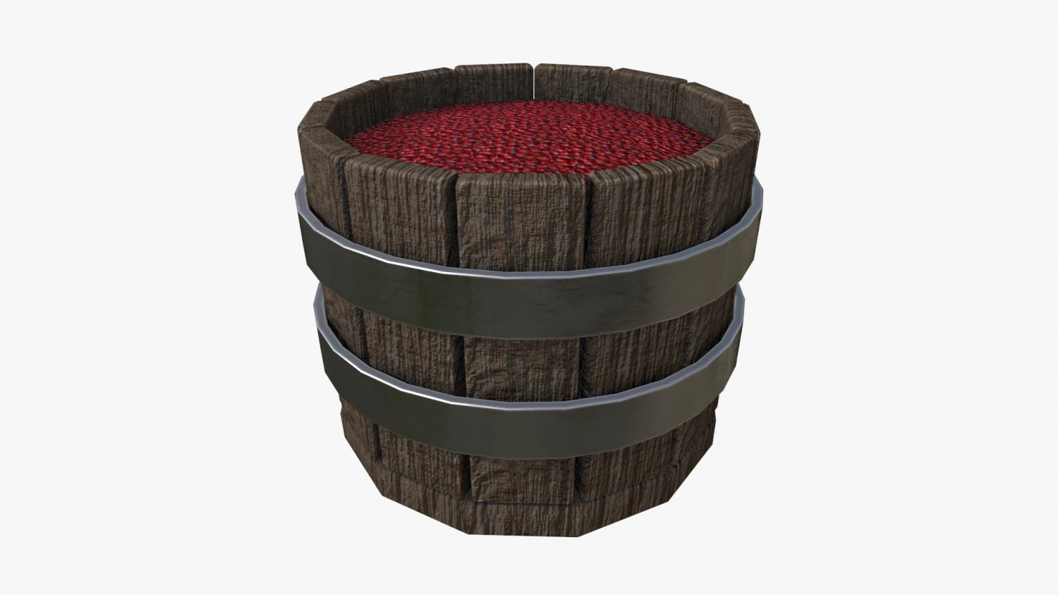 wooden basket with cherry 3D Model .c4d .max .obj .3ds .fbx .stl .blend 