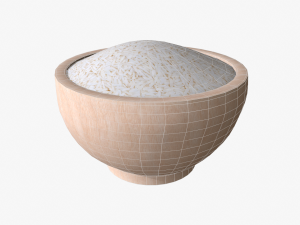 rice in wooden bowl 3D 模型