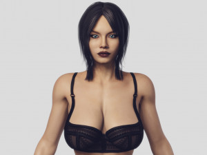 busty brunette in black lingerie 3D Модель