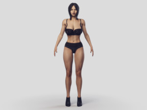 busty brunette in black lingerie 3D Модель