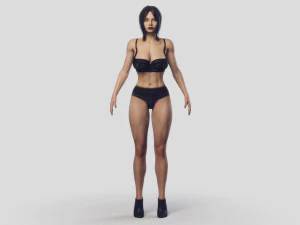 cycata brunetka w czarnej bieliźnie Model 3D