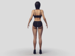 busty brunette in black lingerie 3D Модель